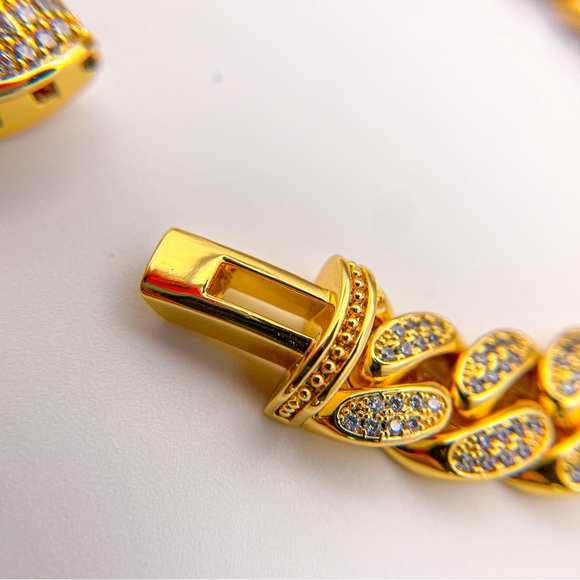 ETEVON Initial “R” Bracelet for Men Link Chain with Box Clasp Cubic Zirconia - Picture 7 of 13